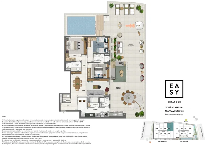 Easy Botafogo — Planta dos apartamento 105 do Edifício Special - 3 Suítes