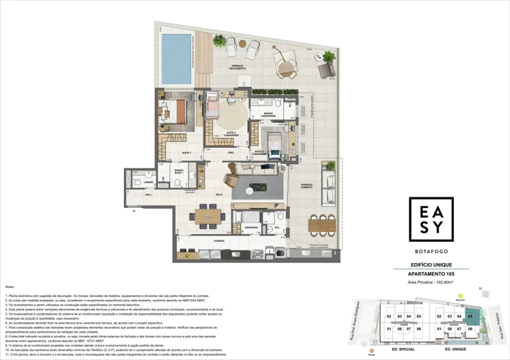 Easy Botafogo — Planta dos apartamento 105 do Edifício Unique - 3 Suítes