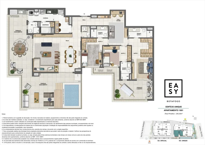 Easy Botafogo — Planta do apartamento 1001 do Edifício Unique - 3 Suítes