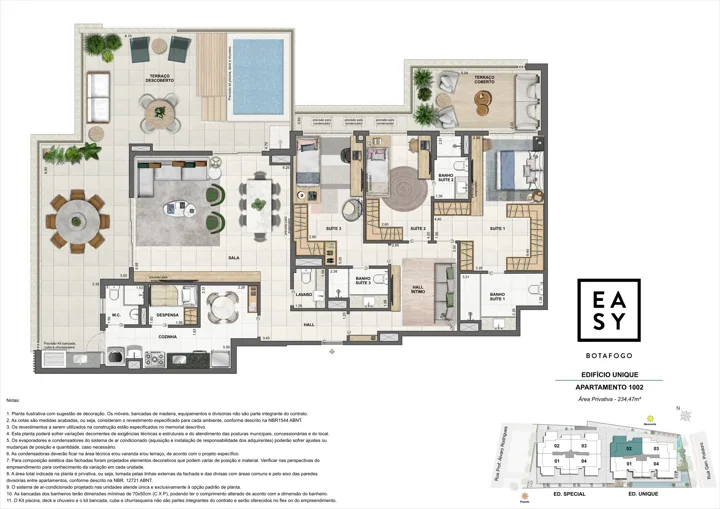 Easy Botafogo — Planta do apartamento 1002 do Edifício Unique - 3 Suítes