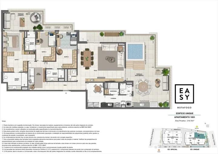Easy Botafogo — Planta do apartamento 1003 do Edifício Unique - 3 Suítes