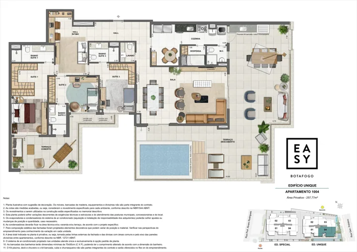 Easy Botafogo — Planta do apartamento 1004 do Edifício Unique - 3 Suítes