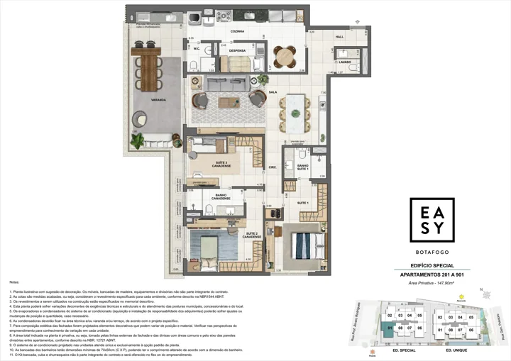 Easy Botafogo — Planta dos apartamentos 201 a 901 do Edifício Special - 3 Suítes