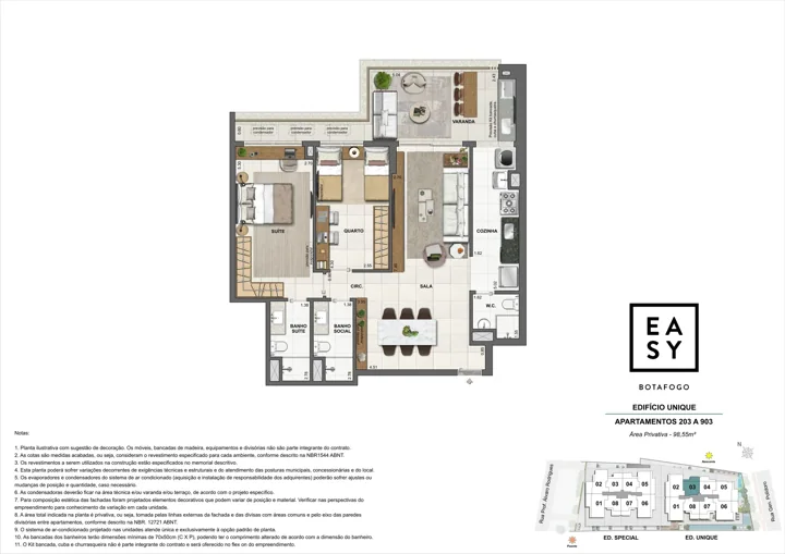 Easy Botafogo — Planta dos apartamentos 203 a 903 do Edifício Unique - 2 Quartos