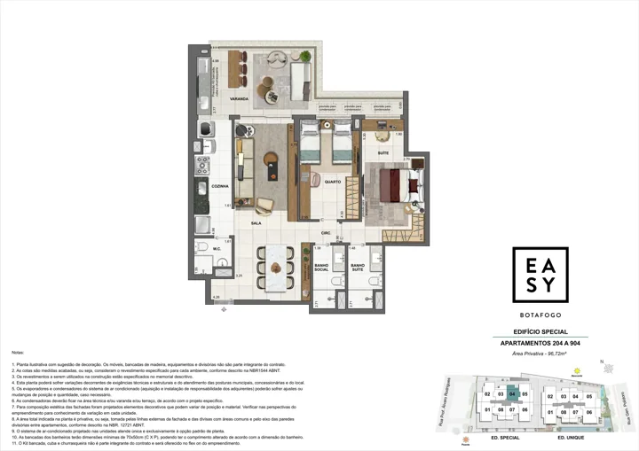 Easy Botafogo — Planta dos apartamentos 204 a 904 do Edifício Special - 2 Quartos