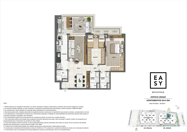 Easy Botafogo — Planta dos apartamentos 204 a 904 do Edifício Unique - 2 Quartos