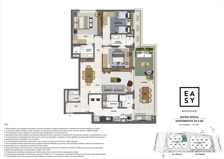 Easy Botafogo — Planta dos apartamentos 205 a 905 do Edifício Special - 3 Suítes