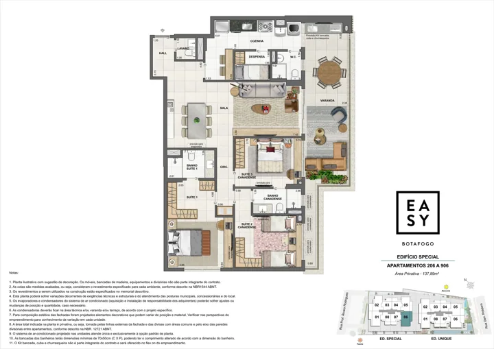 Easy Botafogo — Planta dos apartamentos 206 a 906 do Edifício Special - 3 Suítes