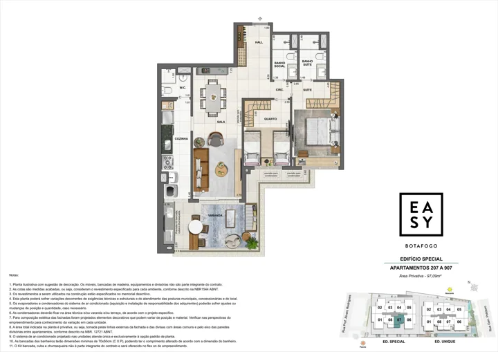 Easy Botafogo — Planta dos apartamentos 207 a 907 do Edifício Special - 2 Quartos