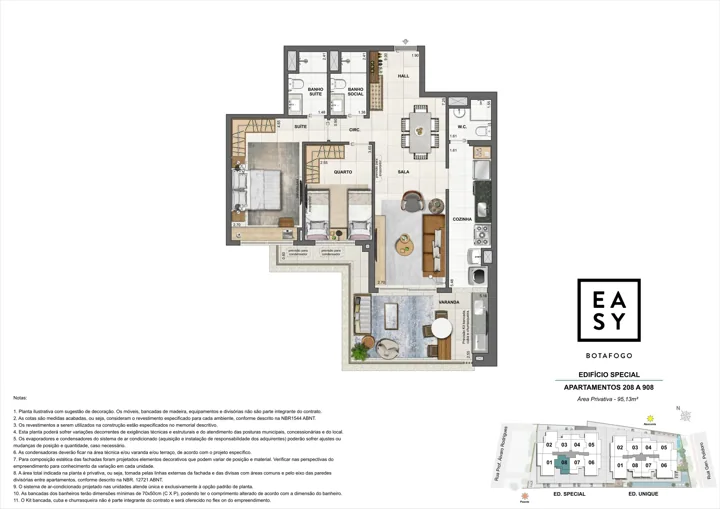 Easy Botafogo — Planta dos apartamentos 207 a 907 do Edifício Unique - 2 Quartos
