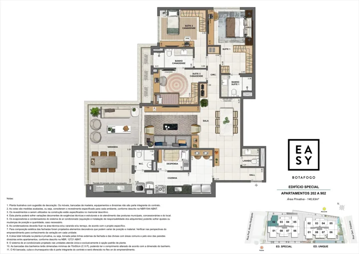 Easy Botafogo — Planta dos apartamentos 2012 a 902 do Edifício Special - 3 Suítes