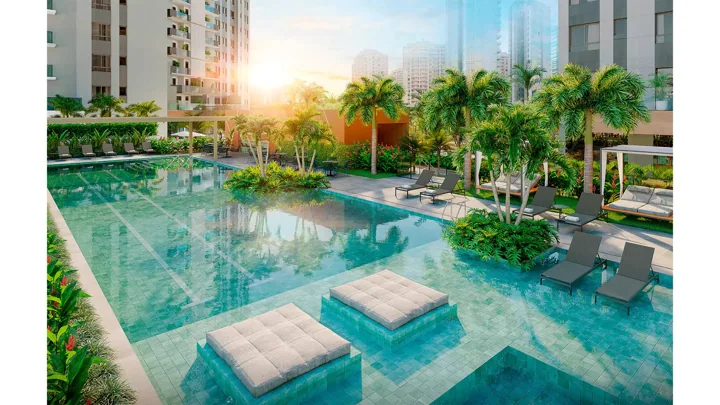 Epic Golf Residence — Vista aérea da piscina · perspectiva ilustrativa