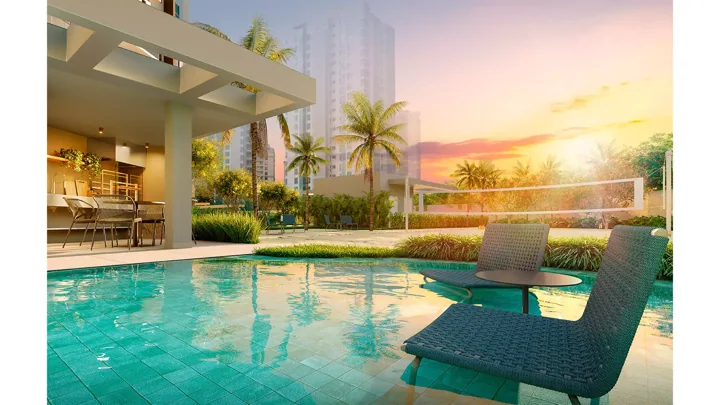 Epic Golf Residence — Churrasqueira com deck molhado · perspectiva ilustrativa