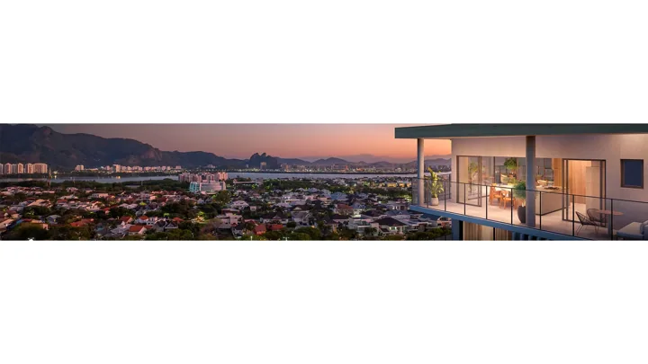 Epic Golf Residence — Vista aérea do rooftop gourmet · perspectiva ilustrativa