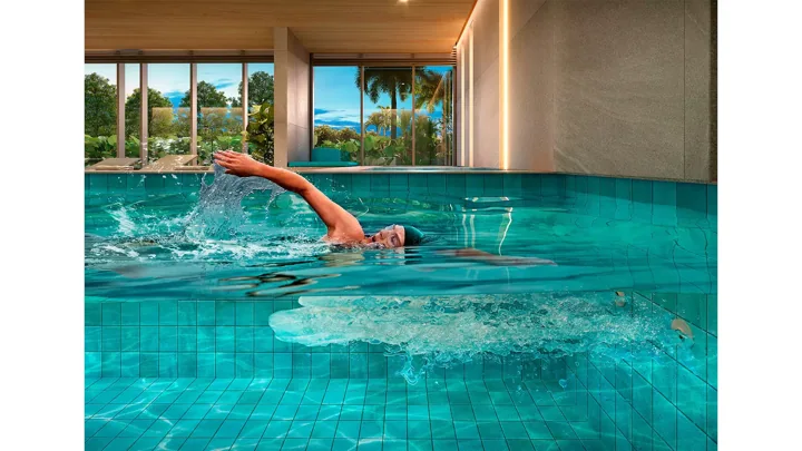 Epic Golf Residence — Piscina coberta com Jet Swim · perspectiva ilustrativa