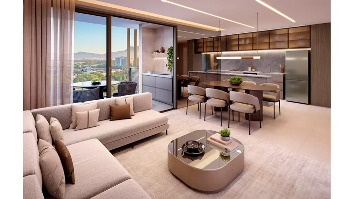 Epic Golf Residence — Epic 2000 - Apto. Tipo final 01 com 3 suítes - Sala · perspectiva ilustrativa