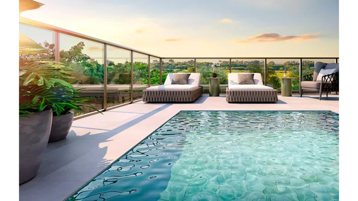 Epic Golf Residence — Epic 2000 - Garden House final 01 com 3 suítes - Terraço com piscina · perspectiva ilustrativa