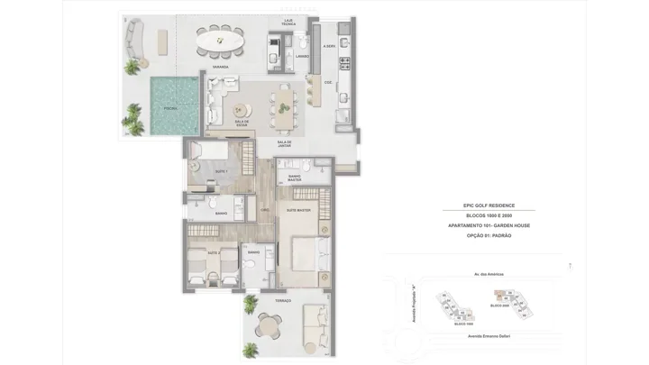 Epic Golf Residence — Garden House 101 com 3 suítes - 150 m²