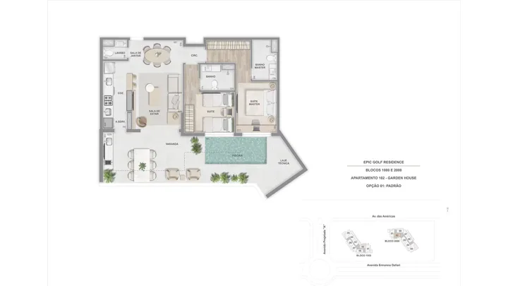 Epic Golf Residence — Garden House 102 com 2 suítes - 108 m²
