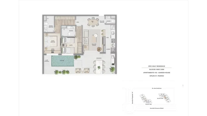 Epic Golf Residence — Garden House 103 com 2 suítes - 105 m²