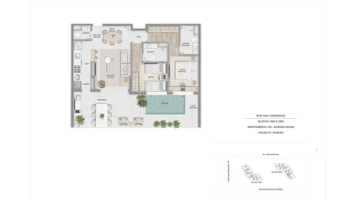 Epic Golf Residence — Garden House 104 com 2 suítes - 104 m²