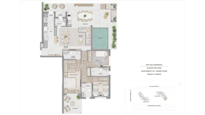 Epic Golf Residence — Garden House 105 com 3 suítes - 162 m²