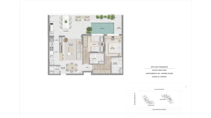 Epic Golf Residence — Garden House 106 com 2 suítes - 105 m²