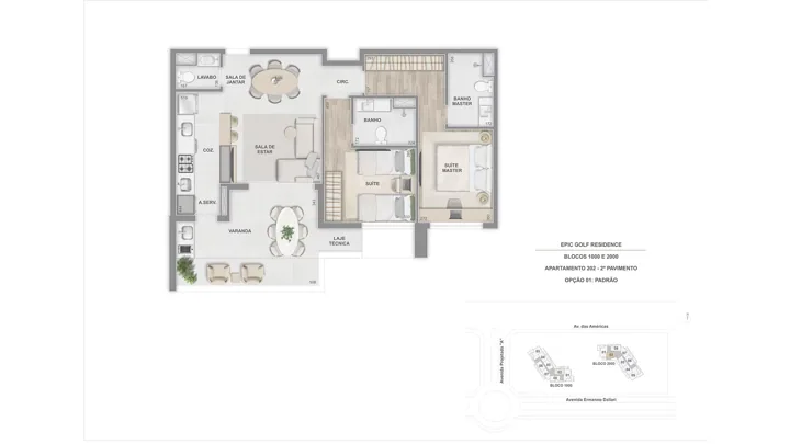 Epic Golf Residence — Terraço 202 com 2 suítes - 85 m²