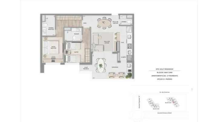 Epic Golf Residence — Terraço 203 com 2 suítes - 82 m²