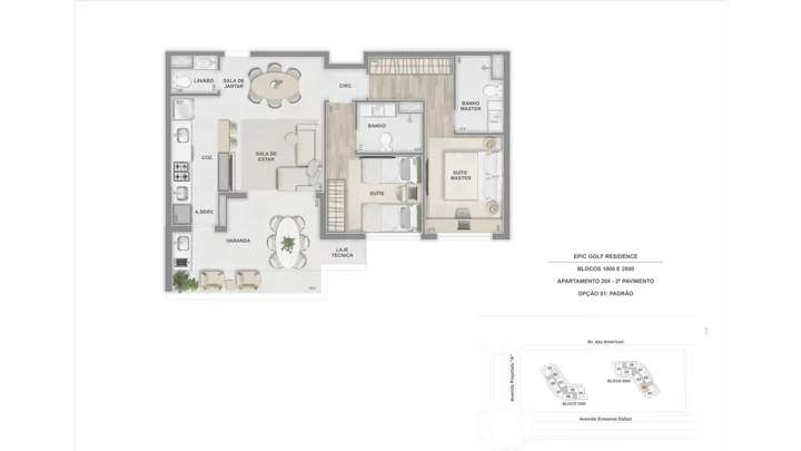 Epic Golf Residence — Terraço 204 com 2 suítes - 80 m²