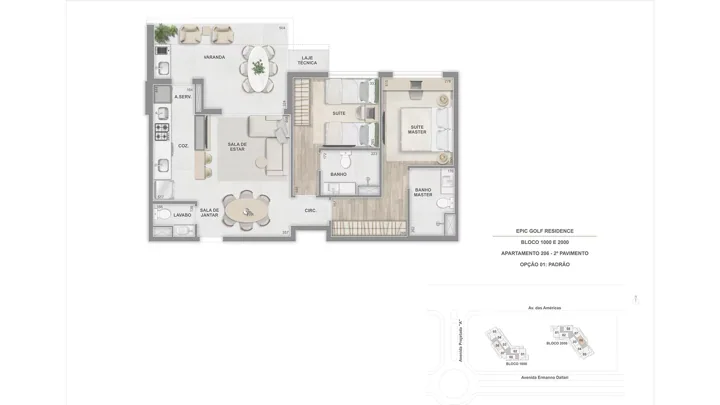 Epic Golf Residence — Terraço 206 com 2 suítes - 81 m²