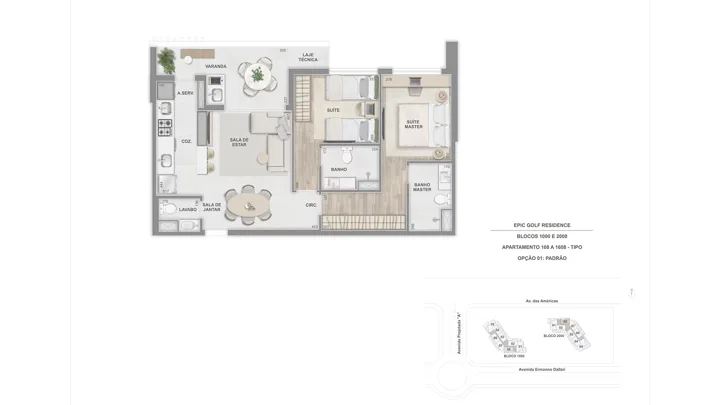 Epic Golf Residence — Apto. Tipo, 108 a 1608, com 2 suítes - 77 m²