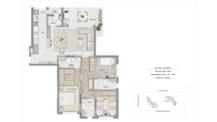 Epic Golf Residence — Apto. Tipo, 205 a 1705, com 3 suítes - 115 m²