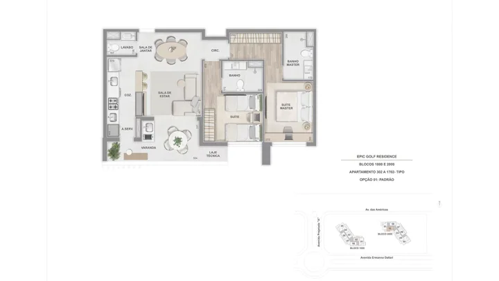 Epic Golf Residence — Apto. Tipo, 302 a 1702, com 2 suítes - 76 m²