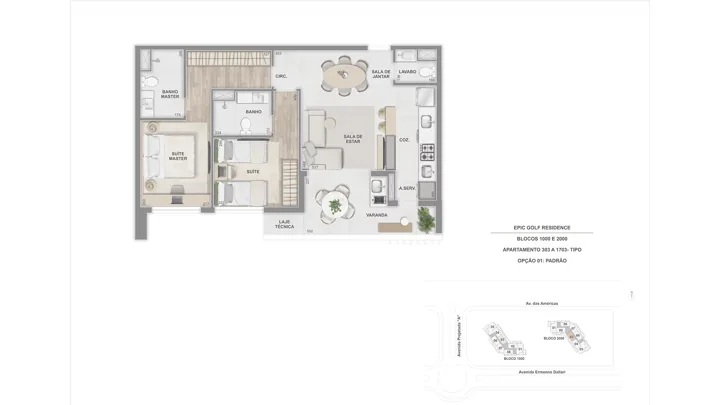 Epic Golf Residence — Apto. Tipo, 303 a 1703, com 2 suítes - 77 m²