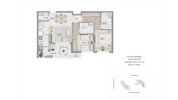 Epic Golf Residence — Apto. Tipo, 304 a 1704, com 2 suítes - 75 m²