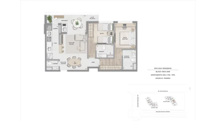 Epic Golf Residence — Apto. Tipo, 306 a 1706, com 2 suítes - 76 m²