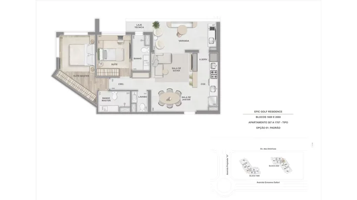 Epic Golf Residence — Apto. Tipo, 307 a 1707, com 2 suítes - 79 m²
