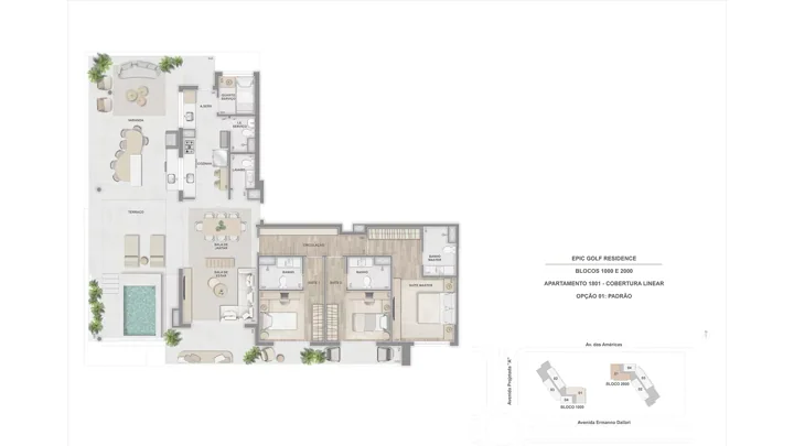 Epic Golf Residence — Cobertura Linear 1801, com 3 suítes - 208 m²