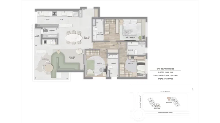 Epic Golf Residence — Apto. Tipo Decorado, 201 a 1701, com 3 suítes - 114 m²