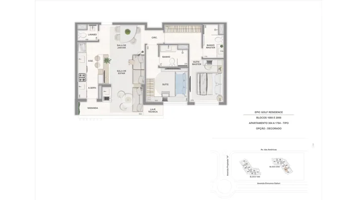 Epic Golf Residence — Apto. Tipo Decorado, 304 a 1704, com 2 suítes - 75 m²