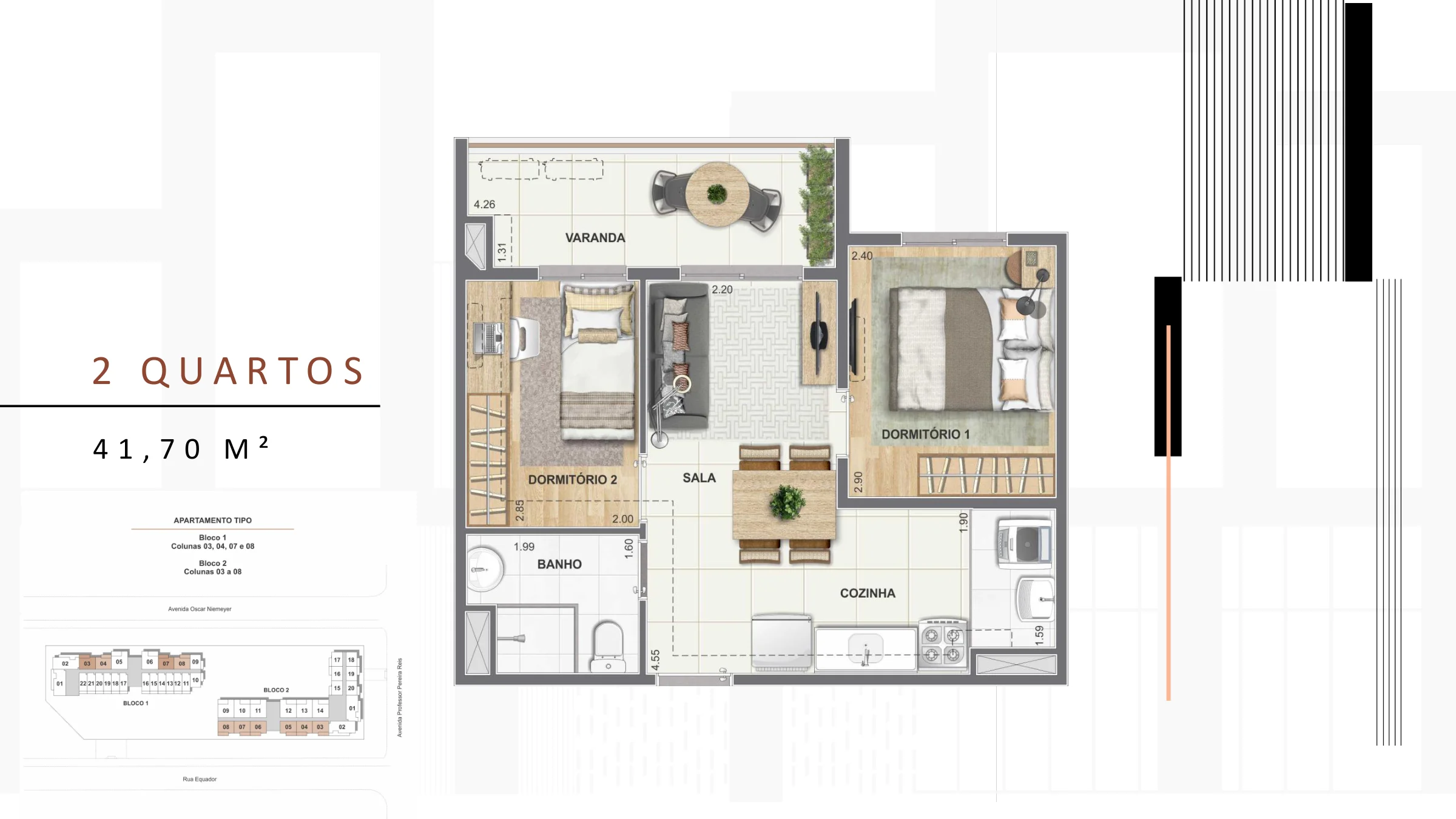 2 quartos · 41,70 m² · Epicentro