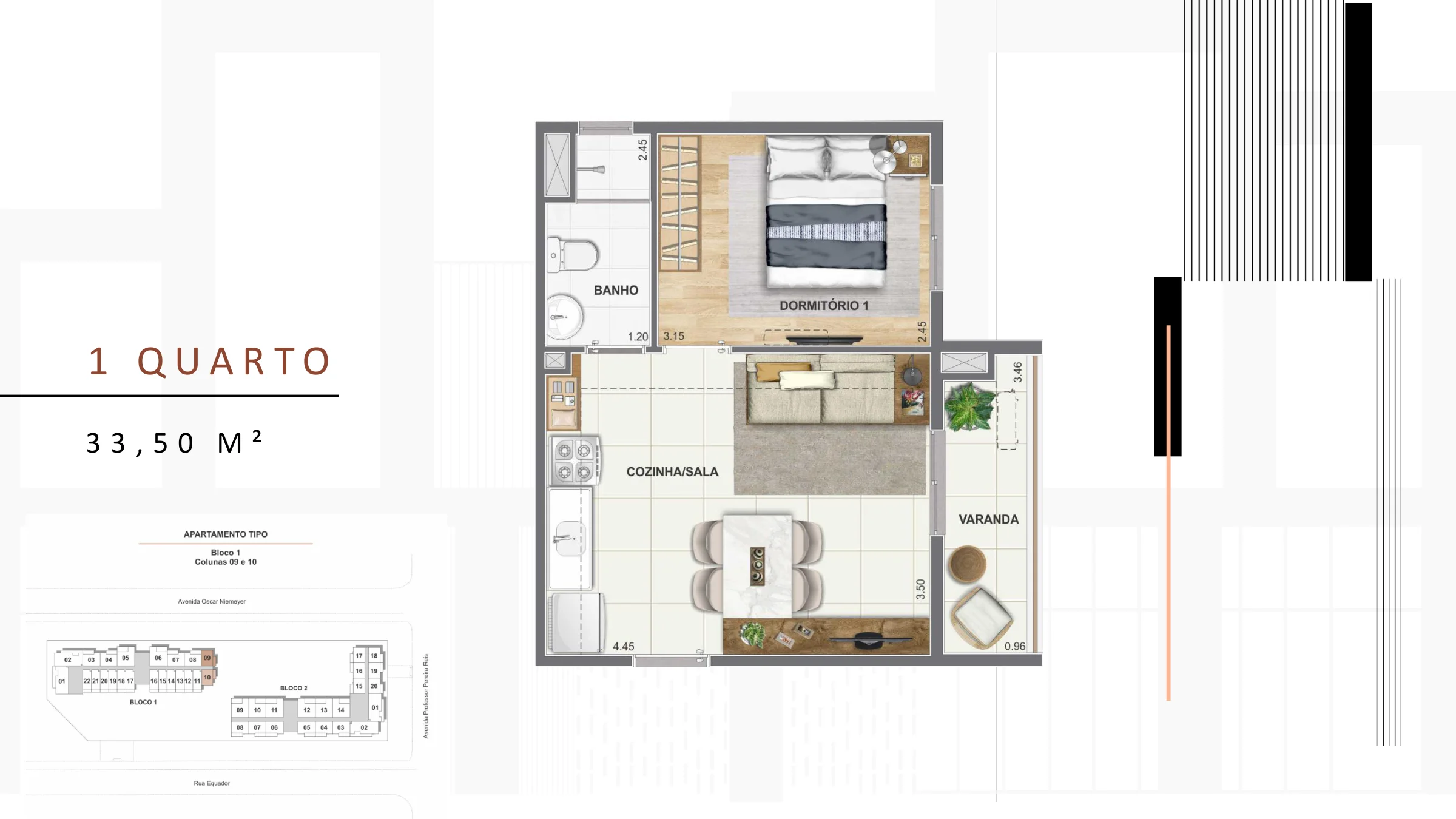 1 quarto · 33,50 m² · Epicentro