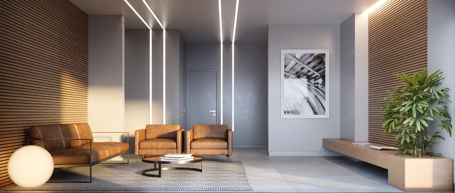 Lobby com interiores contemporâneos do Etehe