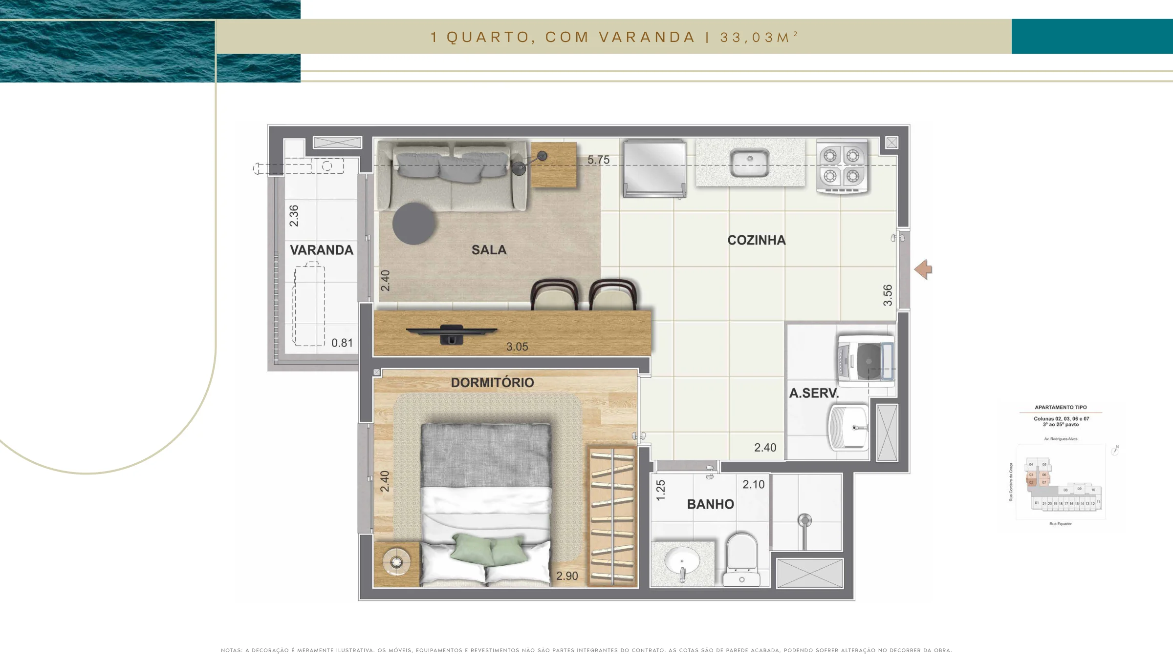 1 quarto com varanda · Farol da Guanabara