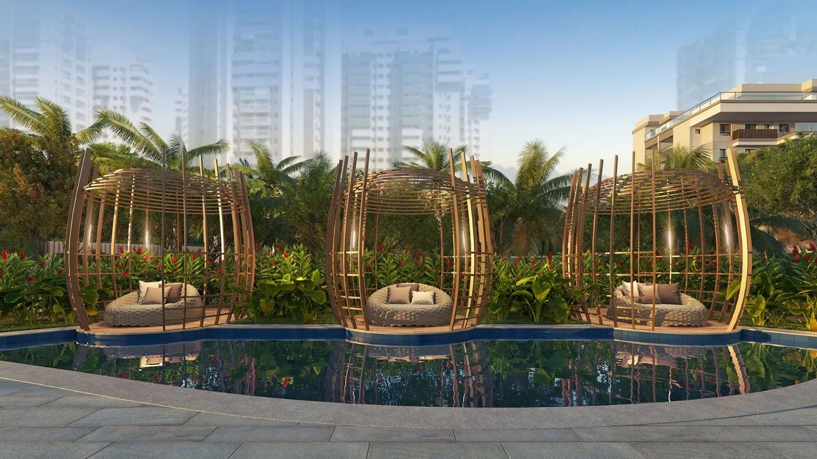 Pool houses do Gaea Home Resort — perspectiva ilustrativa