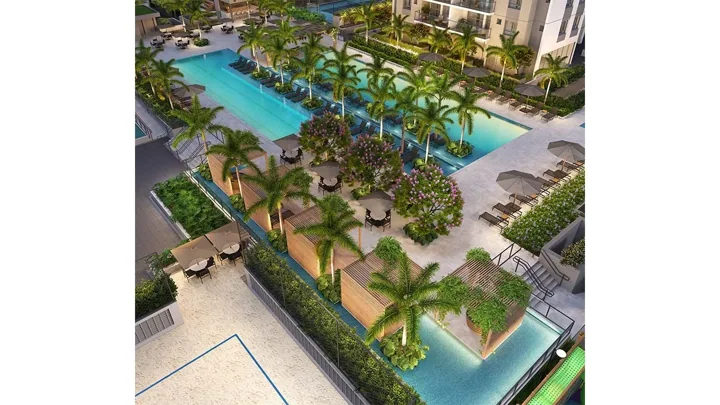 Grand Quartier — Vista aérea da piscina · perspectiva ilustrativa