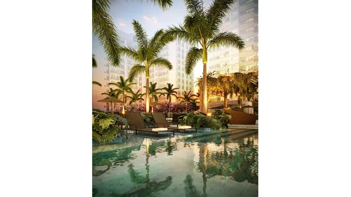 Grand Quartier — Piscina com deck molhado · perspectiva ilustrativa