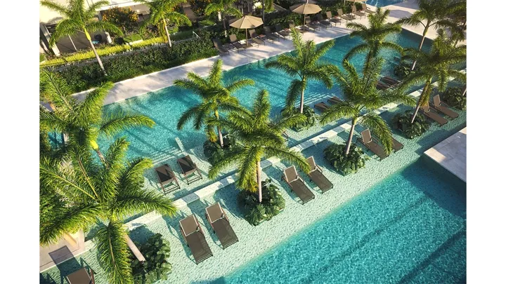 Grand Quartier — Vista aérea da piscina · perspectiva ilustrativa