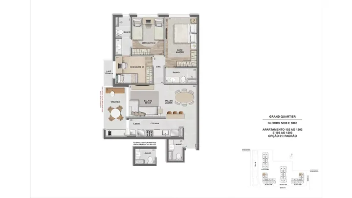 Grand Quartier — Fase 2 · Apto. 3 suítes - 88 m² - GQ 5.000 e 8.000 - finais 02 e 03